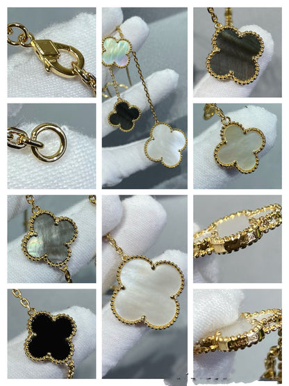 [CLOVER JEWELRY]CLOVER 6 MOTIF MOP ONYX GOLD NECKLACE