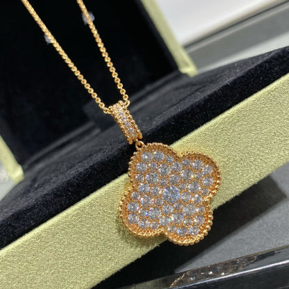 [CLOVER JEWELRY]CLOVER 25MM LARGE PEDANT DIAMOND PAVED LONG NECKLACE