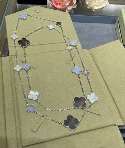 [CLOVER JEWELRY]CLOVER 16 MOTIF CHALCEDONY MOP SILVER NECKLACE