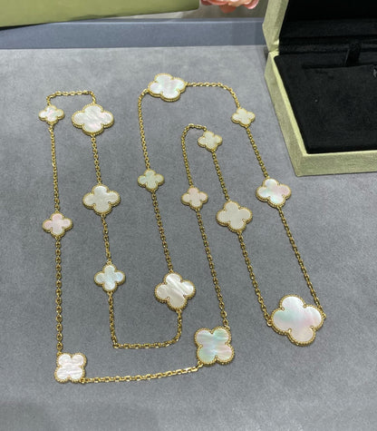 [CLOVER JEWELRY]CLOVER 16 MOTIF WHITE MOP GOLD NECKLACE