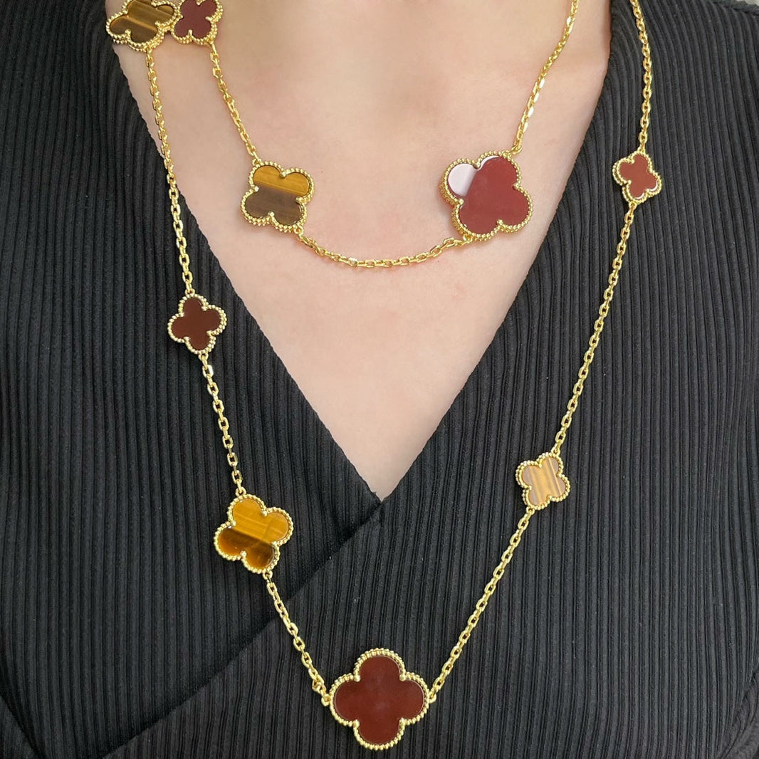 [CLOVER JEWELRY]CLOVER 16 MOTIF CARNELIAN TIGER EYE ROSE GOLD NECKLACE