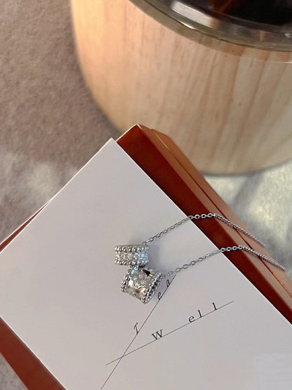 [CLOVER JEWELRY]PERLEE DOUBLE PENDANT SILVER DIAMOND NECKLACE