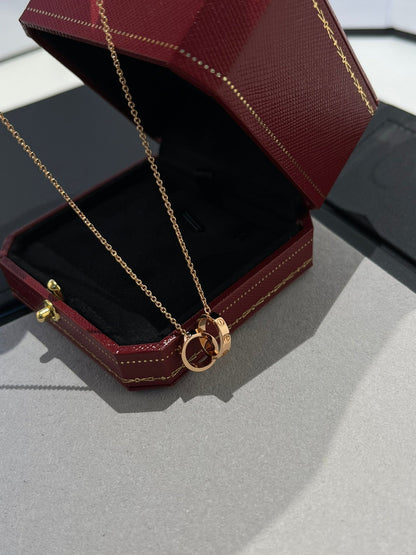 [Clover Jewelry]LOVE NECKLACE DOUBLE RING PINK GOLD