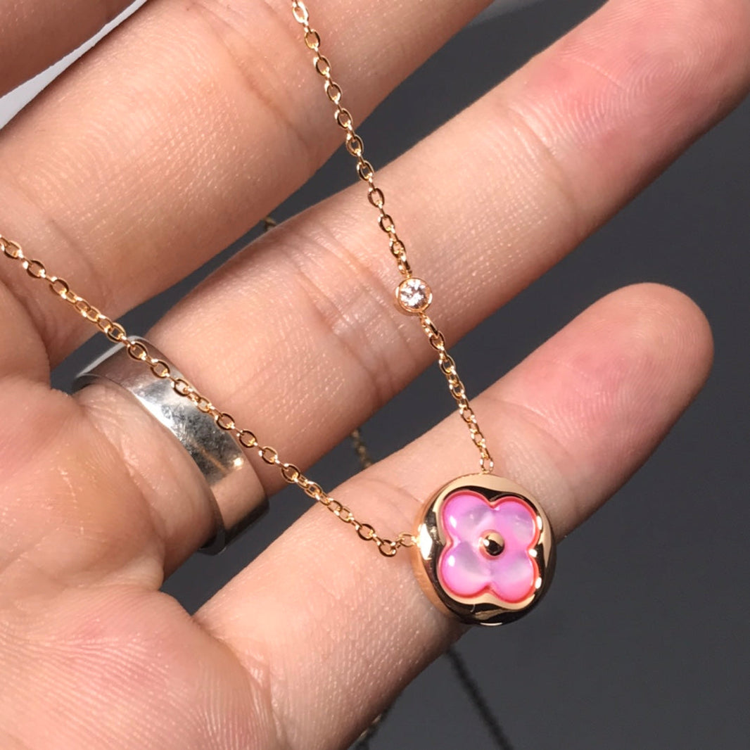 [CLOVER JEWELRY]COLOR BLOSSOM PINK MOP SUN GOLD NECKLACE