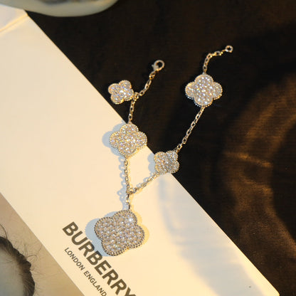 [Clover Jewelry]CLOVER BRACELET 5 MOTIF SILVER DIAMOND PAVED