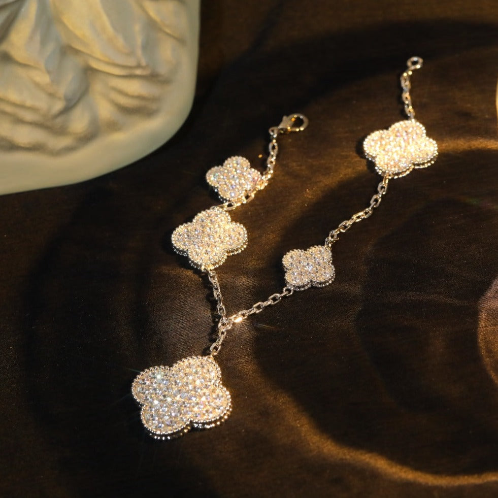 [CLOVER JEWELRY]CLOVER BRACELET 5 MOTIF SILVER DIAMOND PAVED