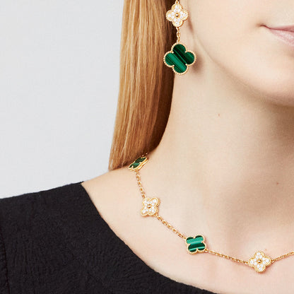 [CLOVER JEWELRY]CLOVER 10 MOTIFS MALACHITE DIAMOND NECKLACE