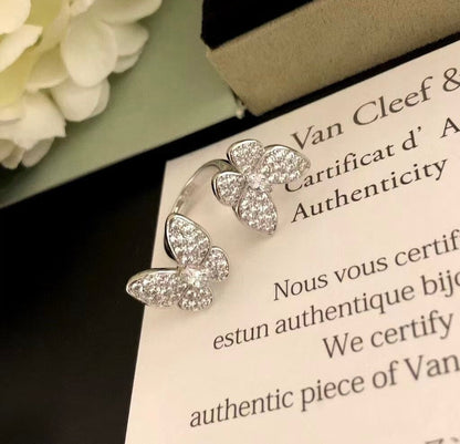 [CLOVER JEWELRY]TWIN SILVER BUTTERFLY DIAMOND RING
