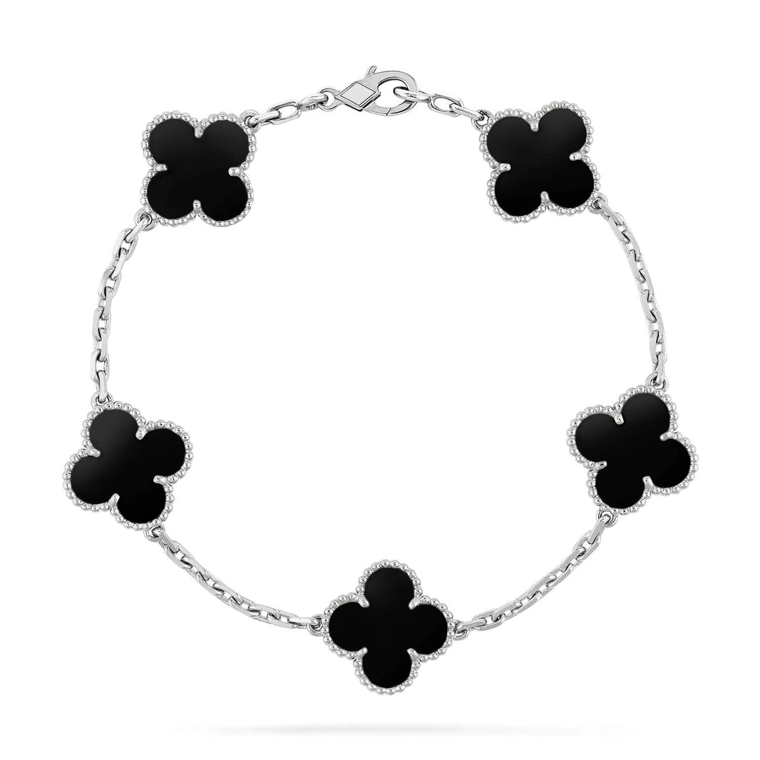 [CLOVER JEWELRY]CLOVER 5 MOTIF ONYXS  BRACELET SILVER