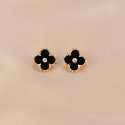 [Clover Jewelry]CLOVER MEDIUM 1 MOTIFS ONYX DIAMOND EARRINGS