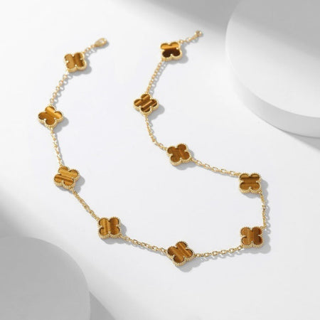 [CLOVER JEWELRY]CLOVER 10 MOTIFS TIGER EYE NECKLACE