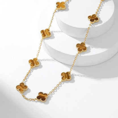 [CLOVER JEWELRY]CLOVER 10 MOTIFS TIGER EYE NECKLACE