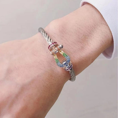 [Clover Jewelry]FORC LARGE HORSESHOE  COLORED DIAMOND BRACELET SILVER