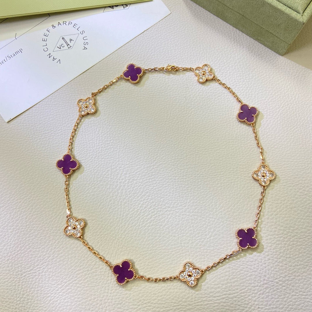 [CLOVER JEWELRY]CLOVER 10 MOTIFS  PURPLE VIOLET DIAMOND NECKLACE
