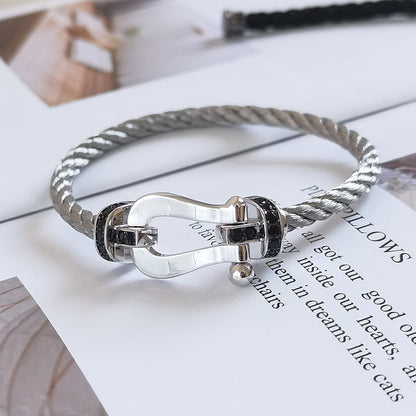 [Clover Jewelry]FORCE LARGE HORSESHOE BLACK DIAMOND BRACELET SILVER