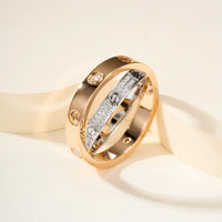 [Clover Jewelry]LOVE PINK GOLD SILVER DIAMOND DOUBLE RING