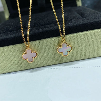[Clover Jewelry]CLOVER 15MM PINK MOTHER-OF-PEARL SINGLE FLOWER NECKLACE