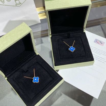 [Clover Jewelry]CLOVER 15MM DIAMOND AND BLUE AGATE NECKLACE