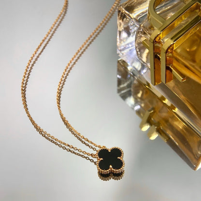 [Clover Jewelry]CLOVER 15MM BLACK ONYX SINGLE FLOWER NECKLACE