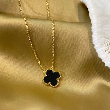 [Clover Jewelry]CLOVER 15MM BLACK ONYX SINGLE FLOWER NECKLACE