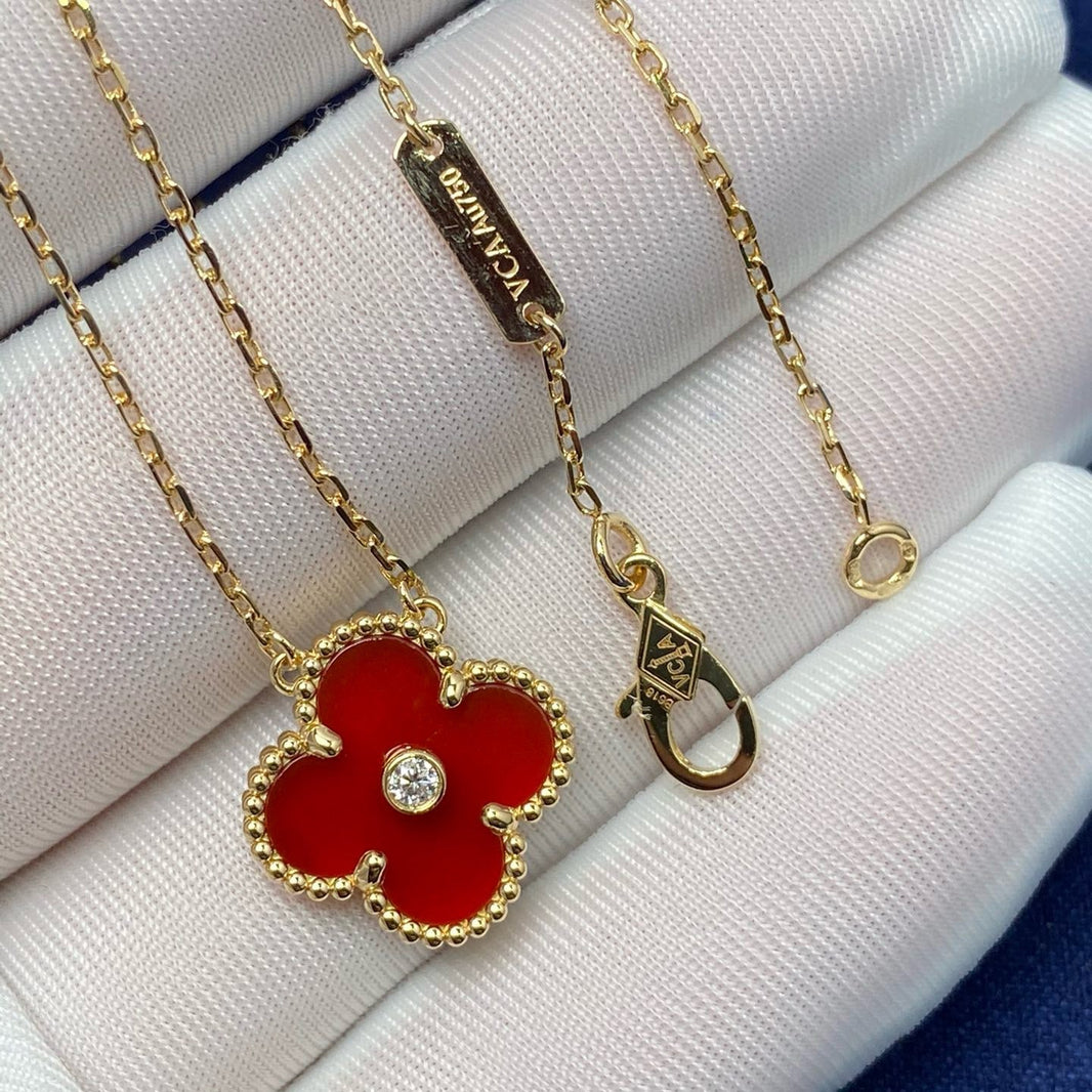 [Clover Jewelry]CLOVER 15MM DIAMOND CARNELIAN NECKLACE