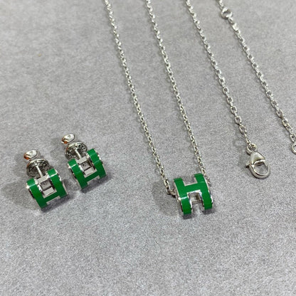 [Clover Jewelry]POP H GREEN NECKLACE SILVER AND GOLD