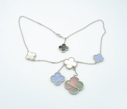 [CLOVER JEWELRY]CLOVER MOP CHALCEDONY NECKLACE SILVER 6 MOTIF