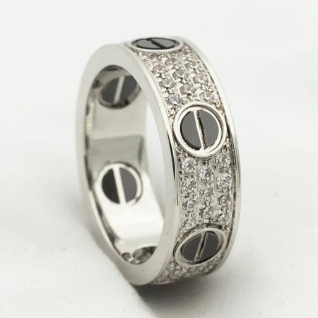 [Clover Jewelry]LOVE RING 5.5MM DIAMONDS PAVED CERAMIC