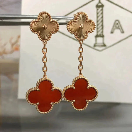 [CLOVER JEWELRY]CLOVER 2 MOTIF  LASER CARNELIAN EARRINGS