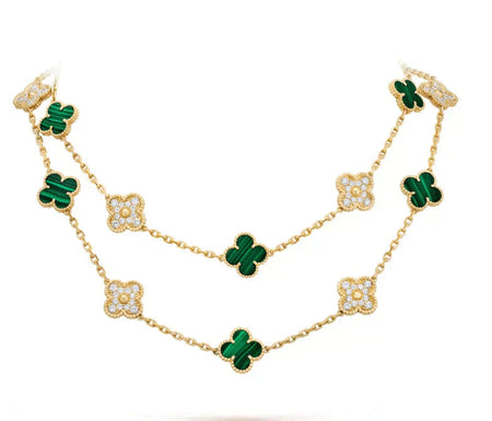 [CLOVER JEWELRY]CLOVER 20 MOTIFS MALACHITE DIAMOND NECKLACE