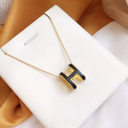 [Clover Jewelry]HM CLIC BLACK ENAMEL GOLD NECKLACE