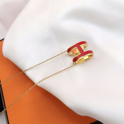 [Clover Jewelry]HM CLIC RED ENAMEL GOLD NECKLACE