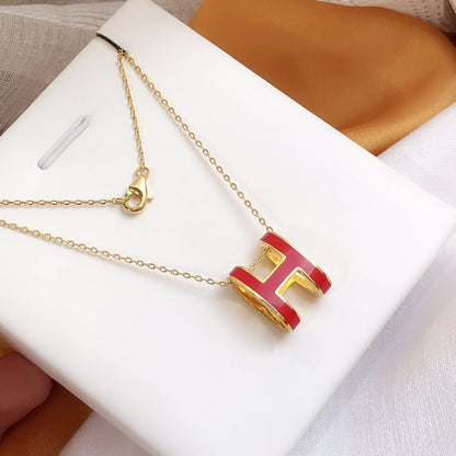 [Clover Jewelry]HM CLIC RED ENAMEL GOLD NECKLACE
