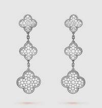 [CLOVER JEWELRY]CLOVER 3 MOTIF DIAMOND SILVER DROP EARRINGS