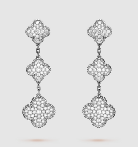 [CLOVER JEWELRY]CLOVER 3 MOTIF DIAMOND SILVER DROP EARRINGS