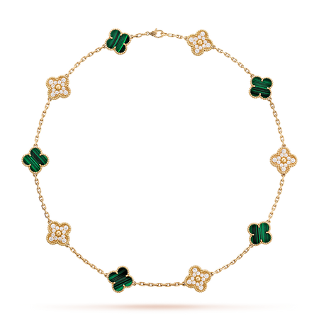 [CLOVER JEWELRY]CLOVER 10 MOTIFS MALACHITE DIAMOND NECKLACE