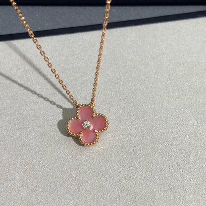 [Clover Jewelry]CLOVER 15MM DIAMOND PINK MOP NECKLACE