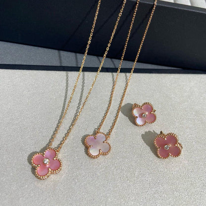 [Clover Jewelry]CLOVER 15MM DIAMOND PINK MOP NECKLACE