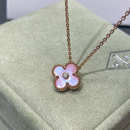 [Clover Jewelry]CLOVER 15MM DIAMOND PINK MOP NECKLACE