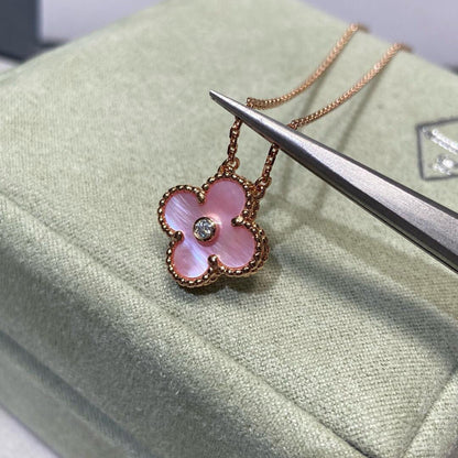 [Clover Jewelry]CLOVER 15MM DIAMOND PINK MOP NECKLACE