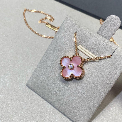 [Clover Jewelry]CLOVER 15MM DIAMOND PINK MOP NECKLACE