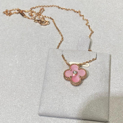 [Clover Jewelry]CLOVER 15MM DIAMOND PINK MOP NECKLACE
