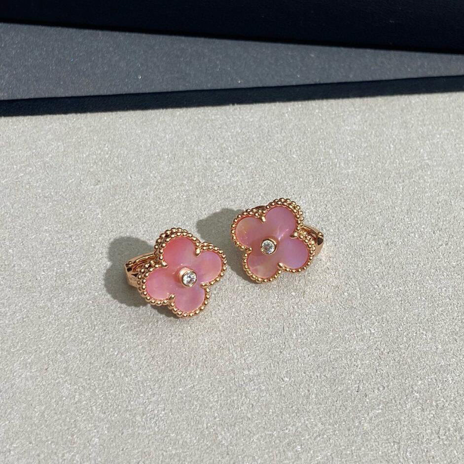 [Clover Jewelry]CLOVER MEDIUM 1 DIAMOND PINK EARRINGS