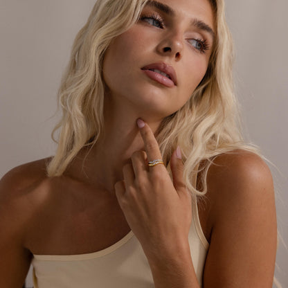 Mixed Metal Diamond Curve Ring Set