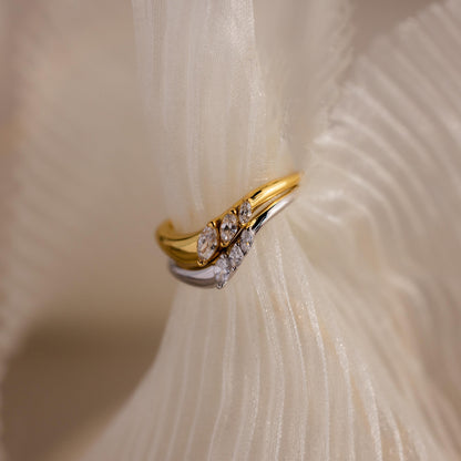 Mixed Metal Diamond Curve Ring Set