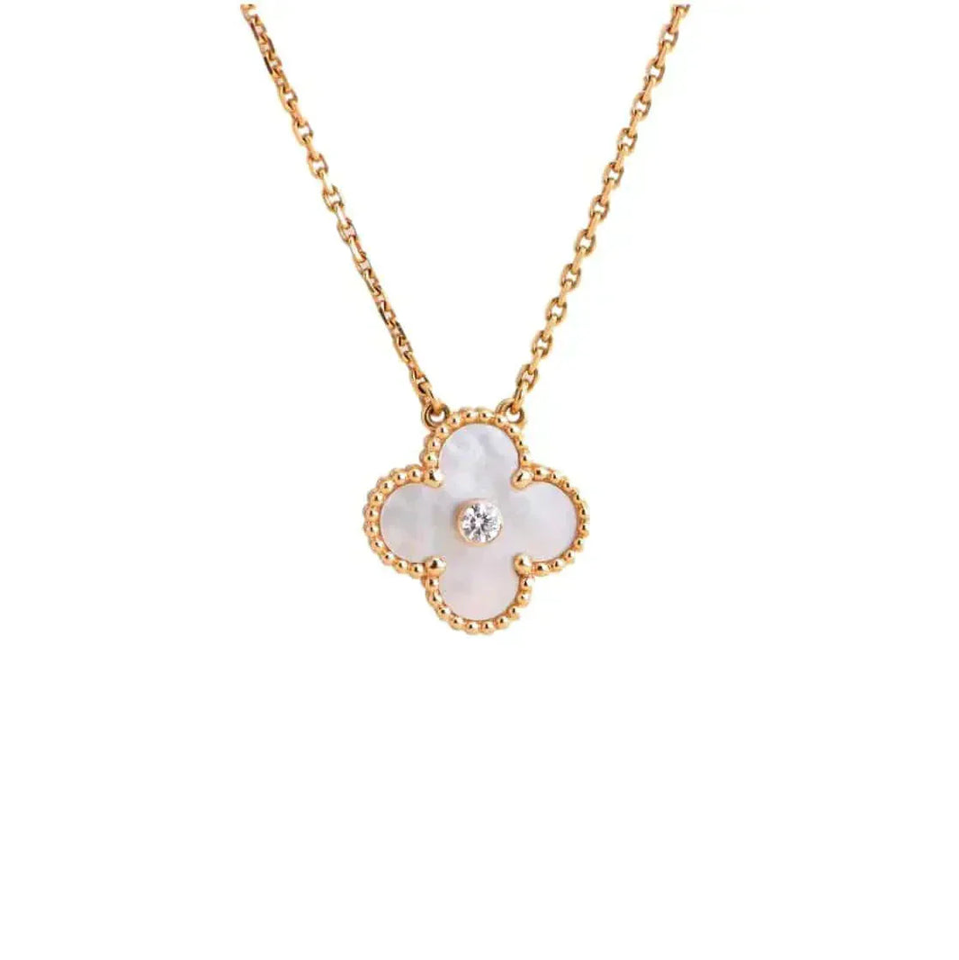 [Clover Jewelry]CLOVER 15MM DIAMOND WHITE FRITILLARIA NECKLACE