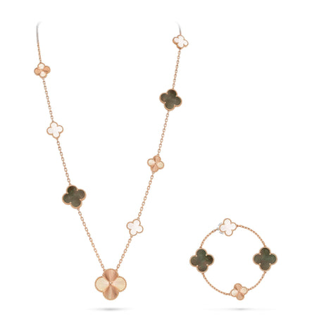 [CLOVER JEWELRY]DETACHABLE CLOVER 15(11+4) FLOWER ROSE GOLD NECKLACE SET