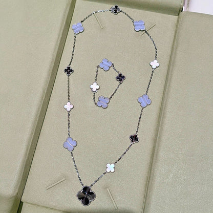 [CLOVER JEWELRY]DETACHABLE CLOVER 15(11+4) FLOWER SILVER NECKLACE SET