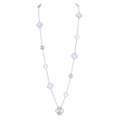 [CLOVER JEWELRY]DETACHABLE CLOVER 15(11+4) FLOWER SILVER NECKLACE SET