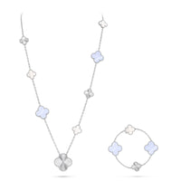 [CLOVER JEWELRY]DETACHABLE CLOVER 15(11+4) FLOWER SILVER NECKLACE SET